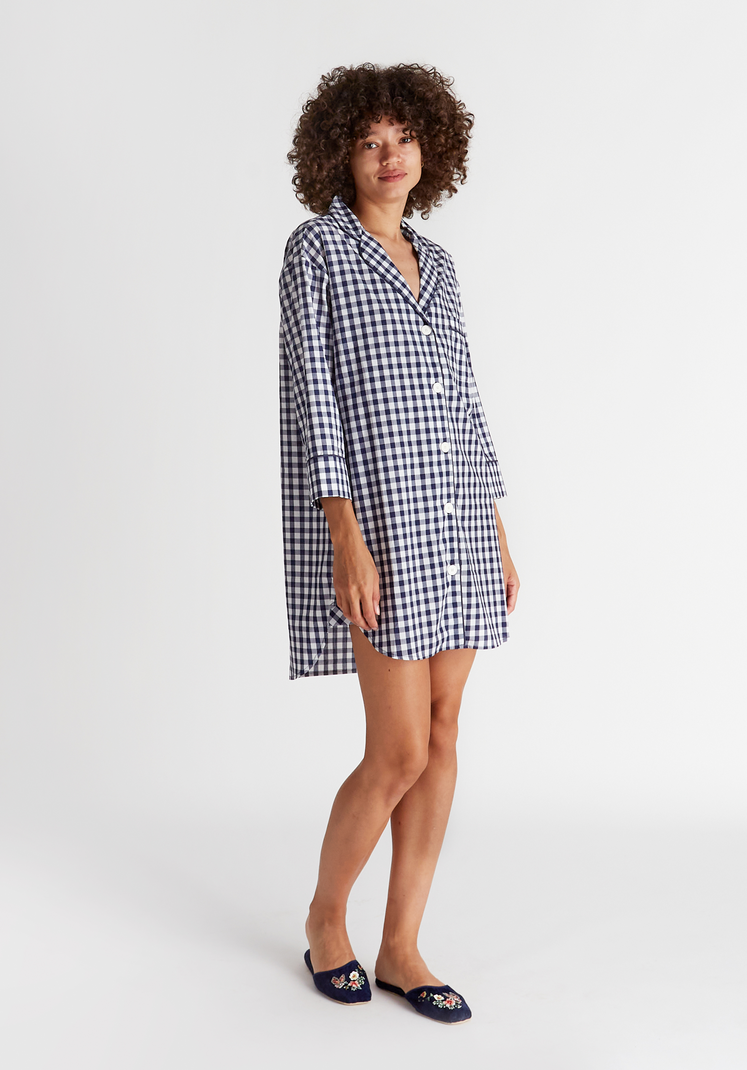 SLEEPY JONES | Marina Shirt Dress in Large Navy Gingham